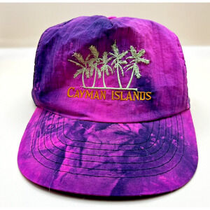 Vintage CAYMEN ISLAND Embroidered Palms Pink Purple tie dye hat snapback trucker